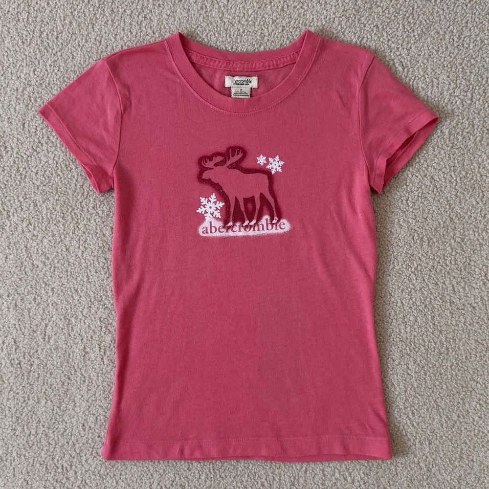Y2K Abercrombie Pink Winter Glitter Short Sleeve Tee